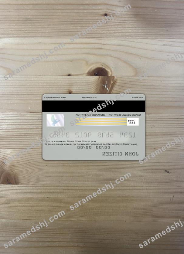 Belize State Street bank visa card photolook back